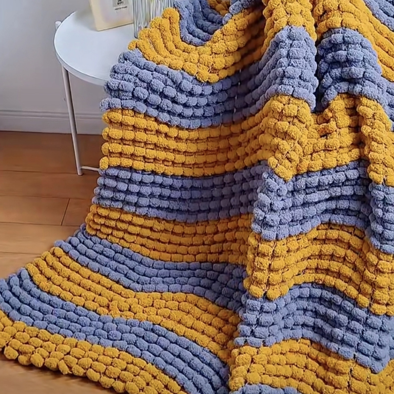 球球线毛毯编织盖毯diy手工毛线毯子粗被子毛毛球手织针织材料包