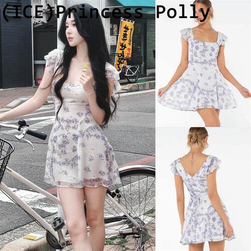 ice买手店正品Princess Polly短裙周子然同款碎花荷叶边洋装女