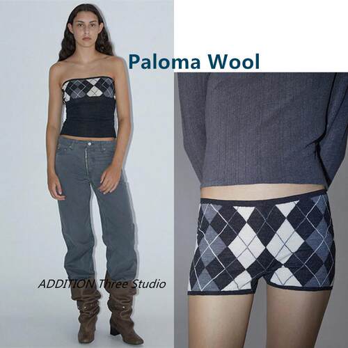 正品 Paloma Wool 24秋款性感撞色菱格针织抹胸背心上衣短裤套装