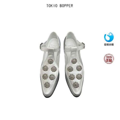 TOKYO BOPPER 新款丁字带真皮平底时尚花朵钉珠单鞋