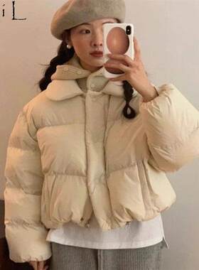 买手店韩国现货EGG外套25冬季新款纯色娃娃领保暖鹅绒面包服