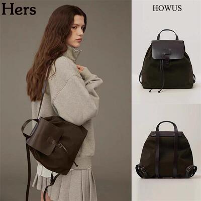 正品韩国HOWUS背包新款复古简约百搭抽绳双肩包女