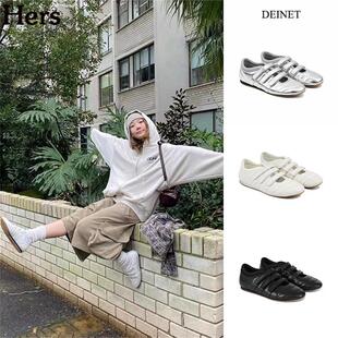 正品DEINET 韩国设计师品牌魔术贴百搭平底玛丽珍单鞋女