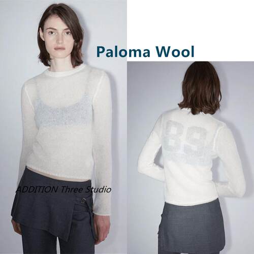 正品 Paloma Wool 春秋款纯色圆领长袖透视薄款字母修身针织衫女