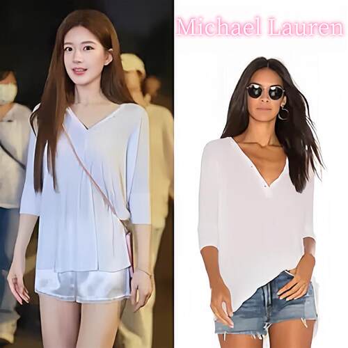折扣现货 Michael Lauren 赵露思同款 V领系扣宽松衬衫防晒衫上衣