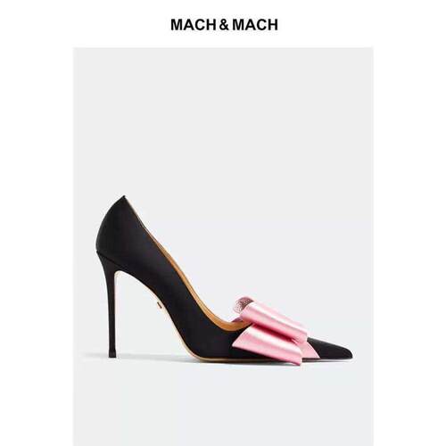 Mach & Mach 百搭蝴蝶结水晶丝绒尖头细跟凉鞋高跟鞋