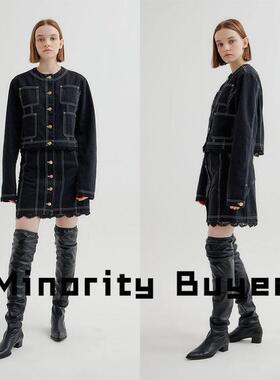 Minority买手店 EENK 秋冬新款纯色花边单排扣牛仔衣牛仔裙套装