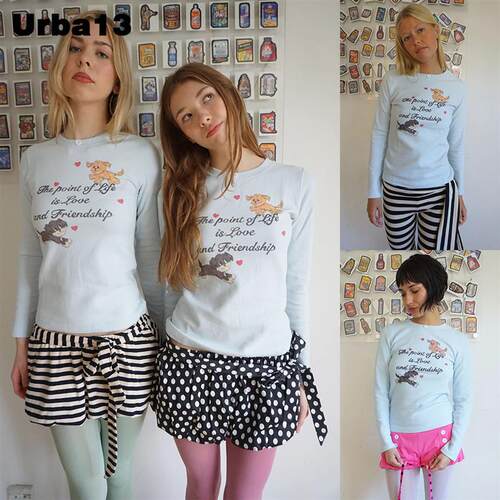 Urba13买手店现货正品Blondita打底衫华夫格小狗涂鸦印花长袖上衣
