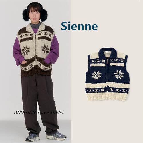 正品 Sienne 24冬季新款圣诞麋鹿提花翻领休闲拉链针织背心马甲女