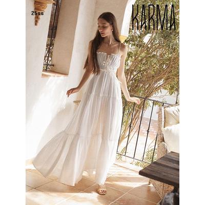 Pleased纯色抽绳露腰吊带长裙