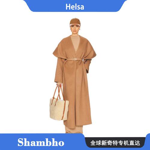 Shambho Helsa 秋冬保暖披肩领长版风衣休闲羊毛毛呢大衣外套
