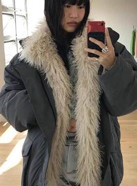 买手店韩国现货overdue flair新款可拆卸毛领羽绒派克服外套