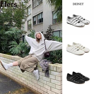 正品DEINET 韩国设计师品牌魔术贴百搭平底玛丽珍单鞋女
