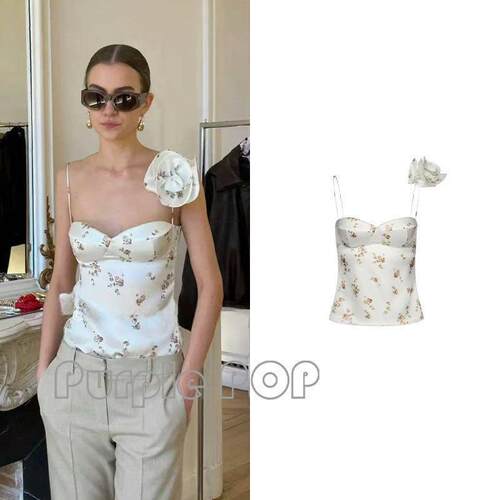 POP买手店 Magda Butrym 法式浪漫风花朵印花吊带修身上衣