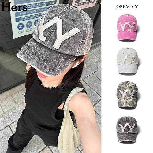 正品OPEN YY 韩国品牌LOGO印花做旧遮阳防晒棒球鸭舌帽女
