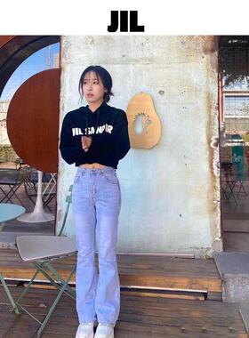 JIL 23字母印花抽绳连帽超妹短款宽松卫衣