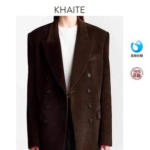 Khaite Hailey Bieber同款灯芯绒翻领排扣西装外套