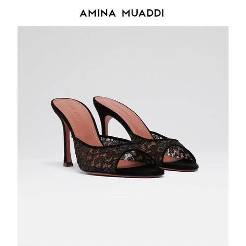Amina Muaddi  夏季性感风优雅蕾丝镂空高跟凉拖鞋女