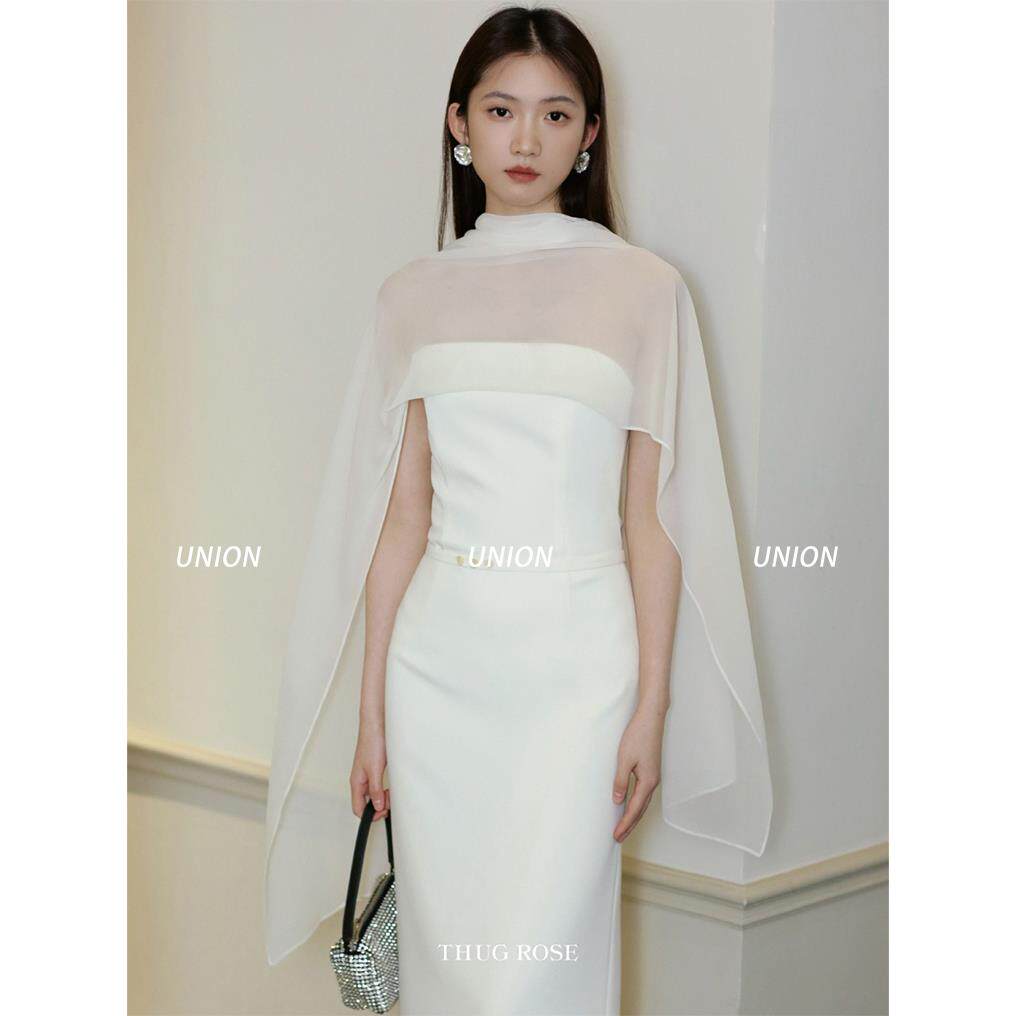 THUGROSE白色真丝抹胸上衣长裙