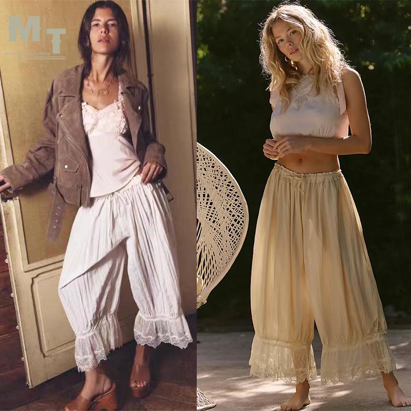 free people 复古蕾丝花边修身灯笼裤高腰显瘦百搭阔腿裤图片