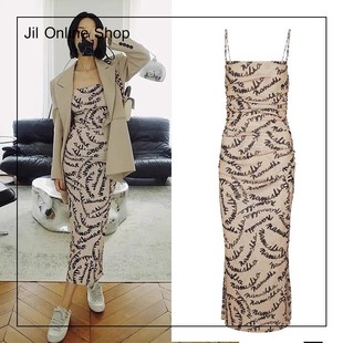 买手现货Nanushka长裙25SS新款Alexa Logo印花修身吊带露背连衣裙