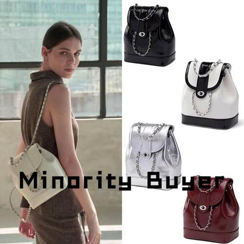 Minority买手店 Cardinal Red 真皮链条双肩包复古翻盖揹包水桶包