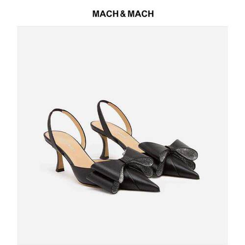 Mach & Mach 24新款蝴蝶结水钻凉鞋女士一字带高跟鞋