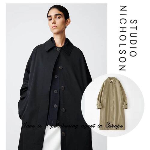 国现 折价速发 Studio Nicholson 长版涂层棉混纺翻领排扣风衣