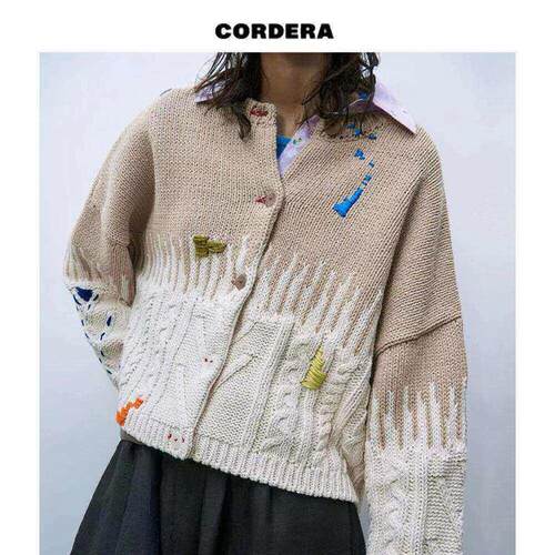 CORDERA 24秋冬童趣插画刺绣马甲背心粗针织毛衣女