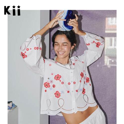 Kii在途丹麦正品Sissel Edelbo宽松圆领花卉刺绣衬衫 Vitus Shirt