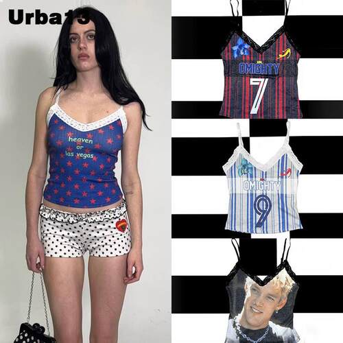 Urba13买手店现货正品Omighty背心蕾丝花边猫咪印花吊带短上衣
