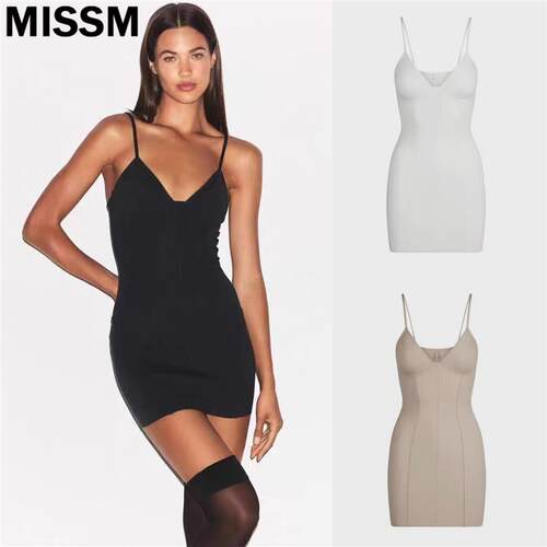 正品SKIMS新款Cotton shapewear系列V领塑形吊带连衣裙