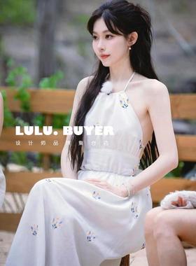 Lve买手店正品Pleased连衣裙新款一枝南南同款刺绣系带露背长裙