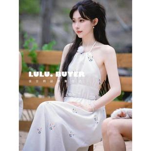 Lve买手店正品Pleased连衣裙新款一枝南南同款刺绣系带露背长裙