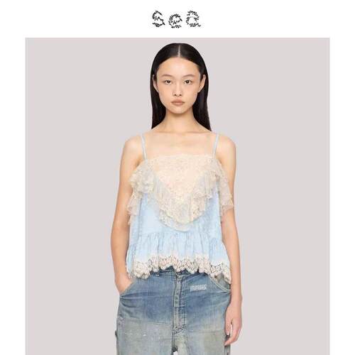 Sea New York 娜扎同款浪漫蕾丝拼接荷叶边吊带背心