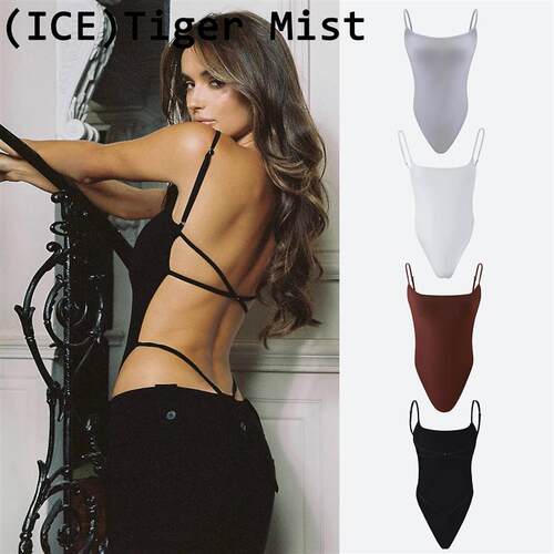 ice买手店正品现货Tiger Mist 美式低胸露背交叉绑带吊带连身衣