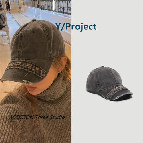 现货 Y/Project  圆顶字母logo刺绣水洗磨边做旧鸭舌帽男女同款