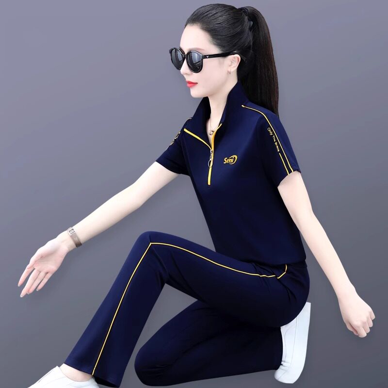 冰丝运动套装女夏季薄款2025新款气质洋气时尚短袖长裤休闲两件套