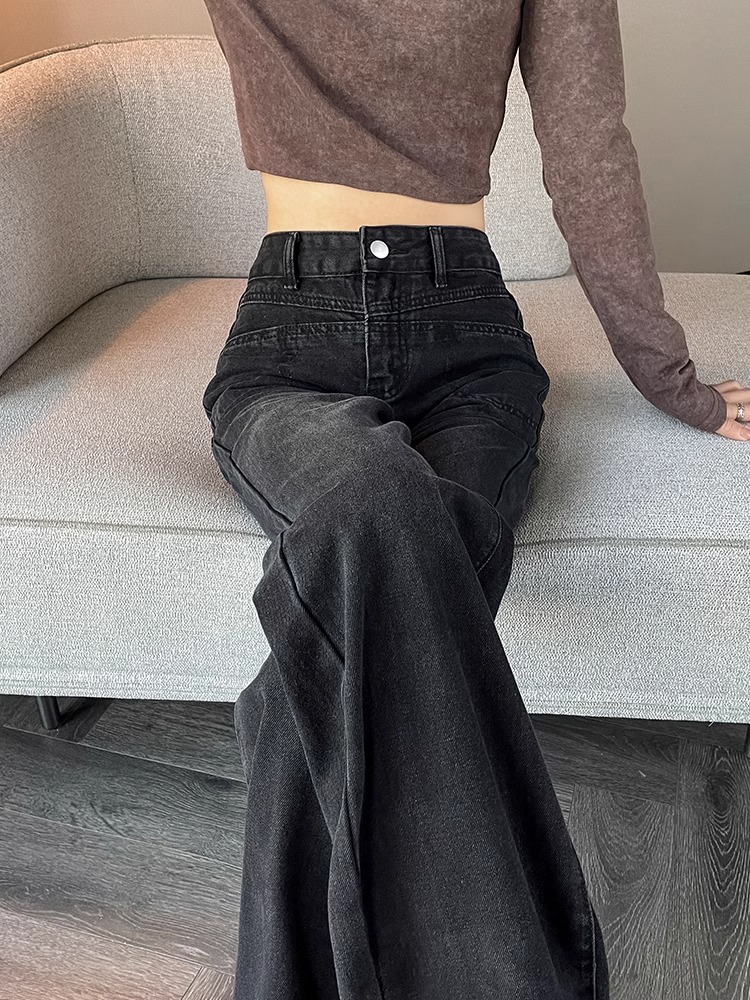 黑灰色阔腿牛仔裤女2025新款秋冬爆款高腰显瘦小个子宽松直筒裤子