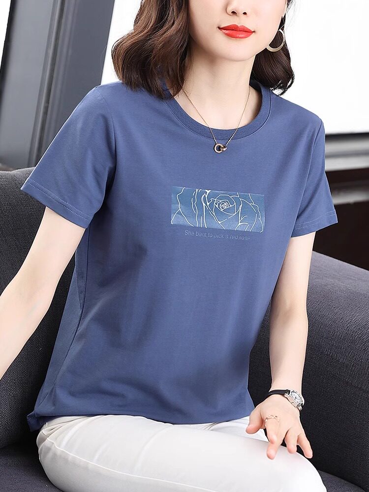 纯棉短袖t恤女2025年新款夏季宽松显瘦上衣时尚减龄夏装大码体恤
