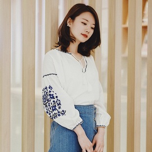 气质轮廓!!! 1en@ 优雅精致 立体花卉刺绣 高支精梳棉衬衫