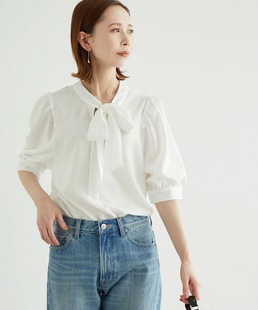 R0pe家新款 一衣双穿 免烫抗皱 温柔飘带领系带V领通勤衬衫