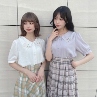 衬衫 古典美人 垂坠舒适百搭短袖 迷你花束镂空雕花刺绣 F家人气款