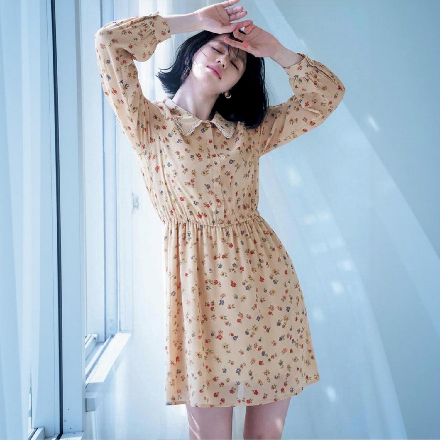 TE价福利！谁还不是个小仙女了~美貌蕾丝双娃娃领印花收腰连衣裙