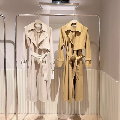 g1780~F家超大气 英伦知识分子风 简约百搭翻领系带长款风衣外套