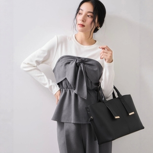 BIG蝴蝶结设计感收腰荷叶边衬衫 双材拼接 上衣 法国女作家 仅7件