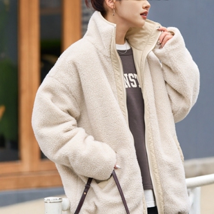 高效御寒 FRE@K家 正反双面穿 厚实羊羔毛立领拉链夹克棉服外套