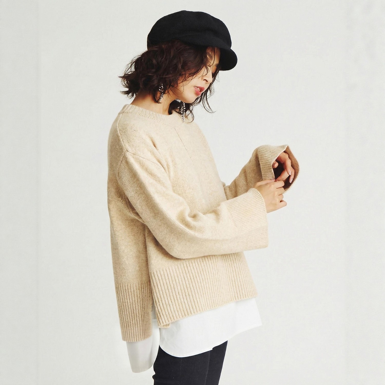 【巨折价】MO家~ 法式简洁风 80%羊毛开叉毛衣+背心 两件套式毛衣