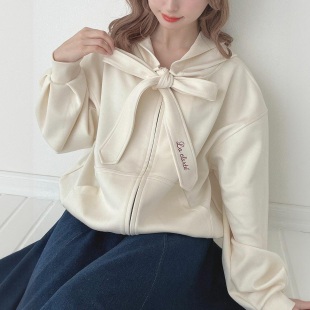 学院风 可拆卸字母刺绣大蝴蝶结ZIP连拉链百搭卫衣外套 F家超人气