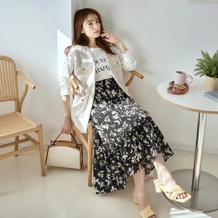 荷叶边分割下摆松紧通勤百搭半身裙 塞纳河畔繁花 1.4w D家超人气